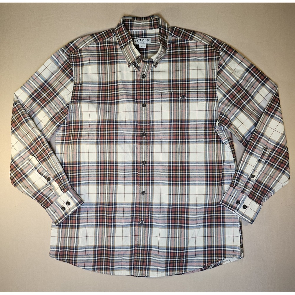 Orvis Mens Large Plaid Shirt Long Sleeve Cotton Button Down Outdoors Gorpcore